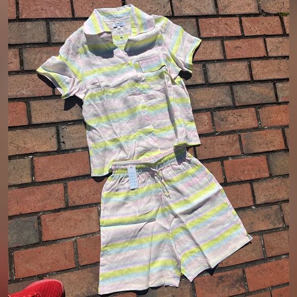 Frankie’s Bikinis Neon Linen Striped Lou Button Up Shirt NWT - Picture 9 of 13